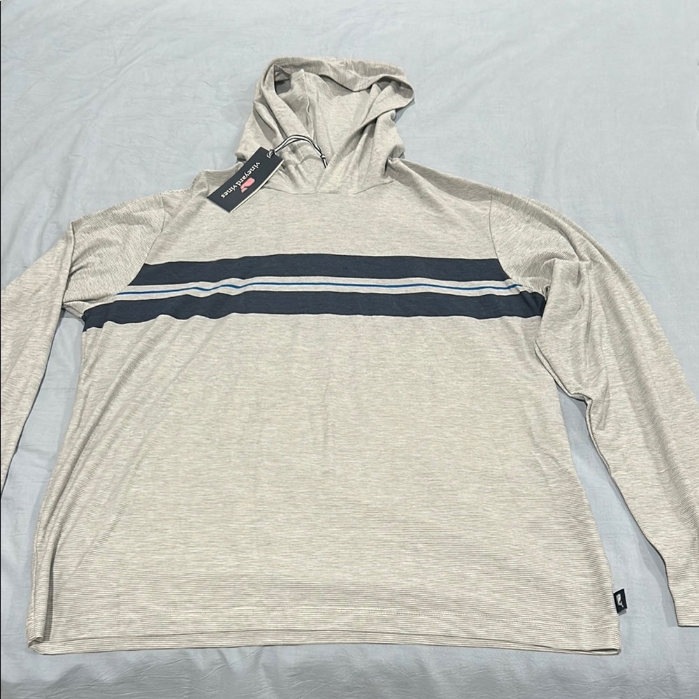 Vineyard Vines Gray Striped Hooded Shirt
